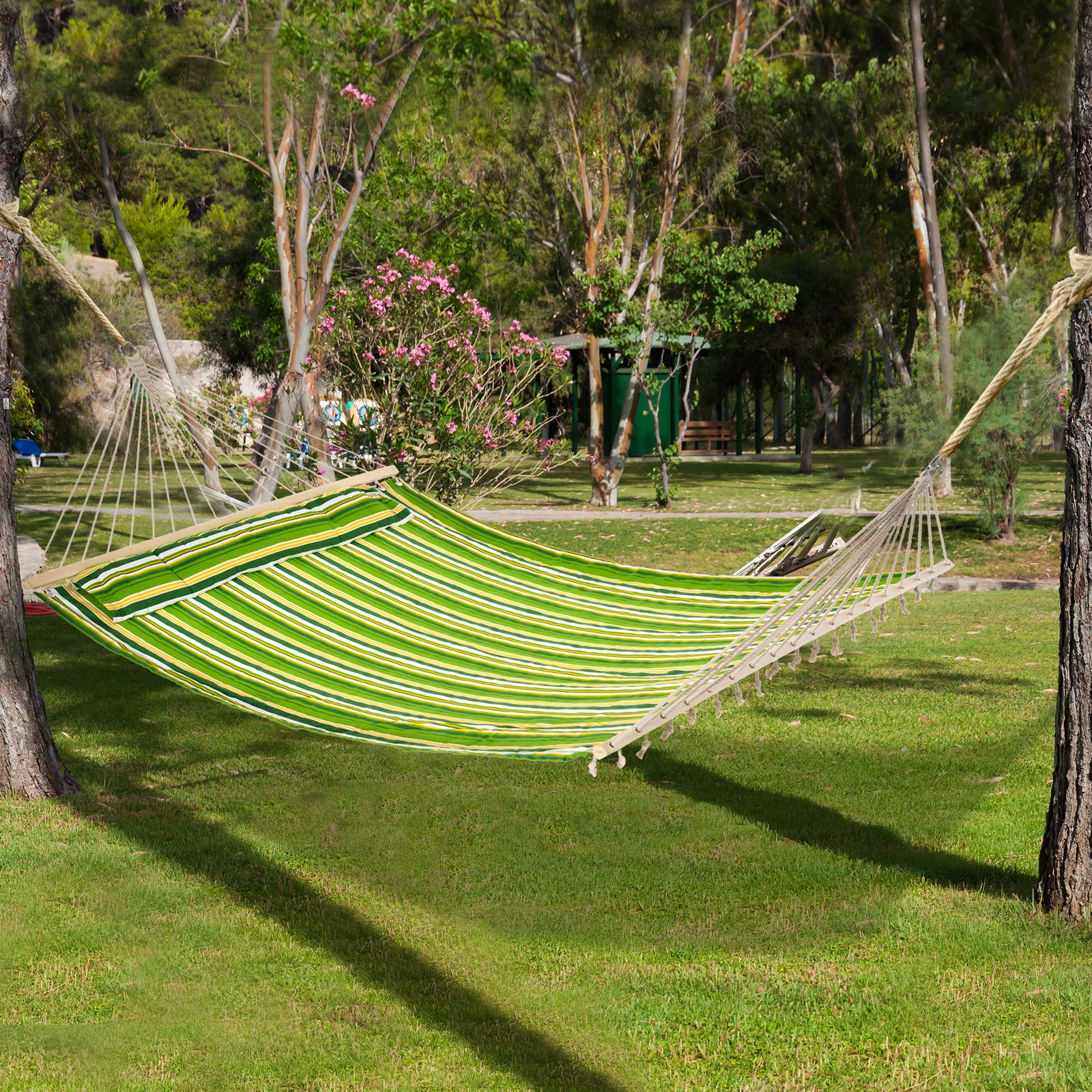 Double Cotton Hammock Camping Stripe Hanging Bed With Pillow