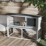 Rabbit Hutch W/ Removable Tray Openable Top For Indoors & Outdoors Grey