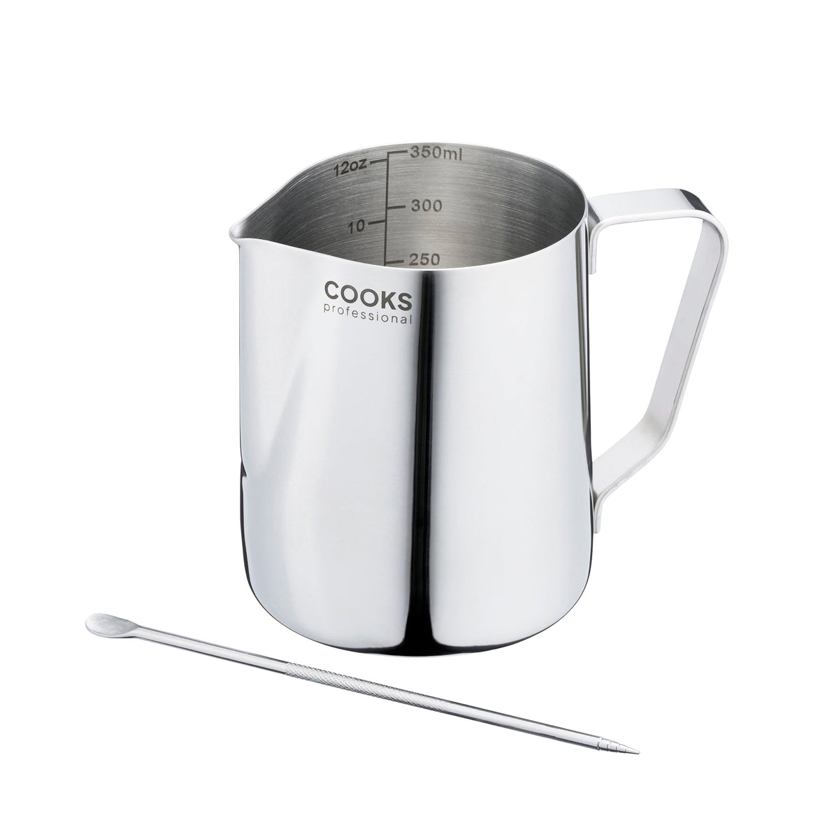 Stainless Steel Milk Steaming Jug With Latte Art Pen | 350ml | Silver