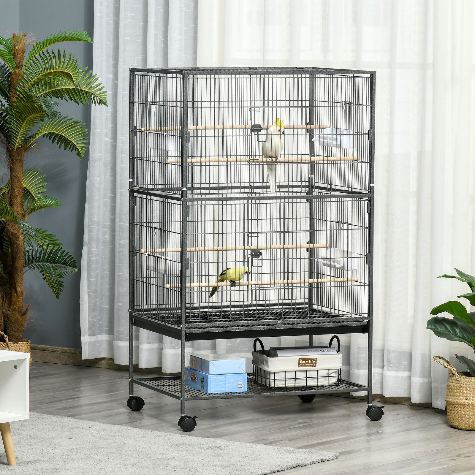 Large Bird Cage Budgie Cage For Finch Canaries Parrot With Stand | Gray