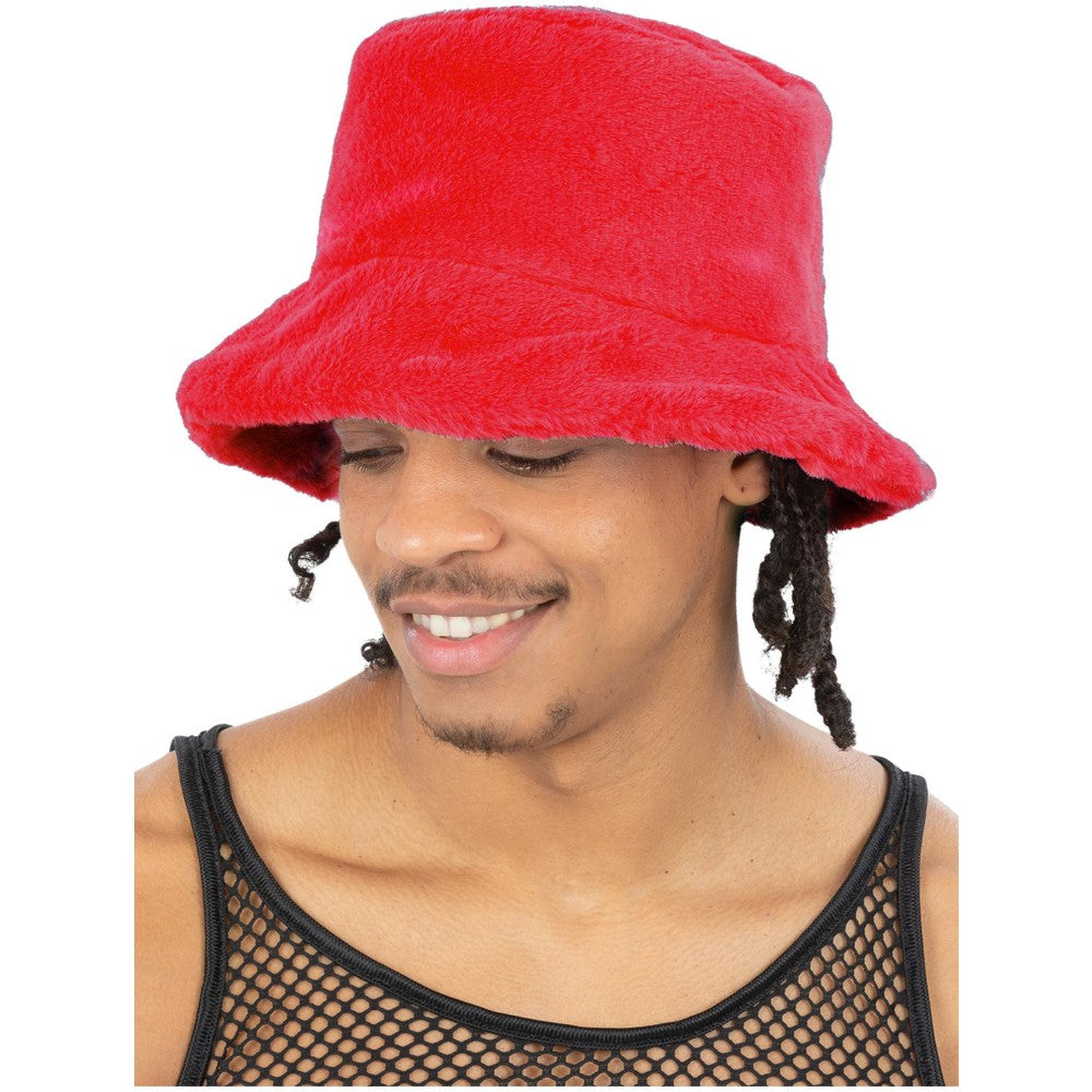 90s Fur Bucket Hat | Red