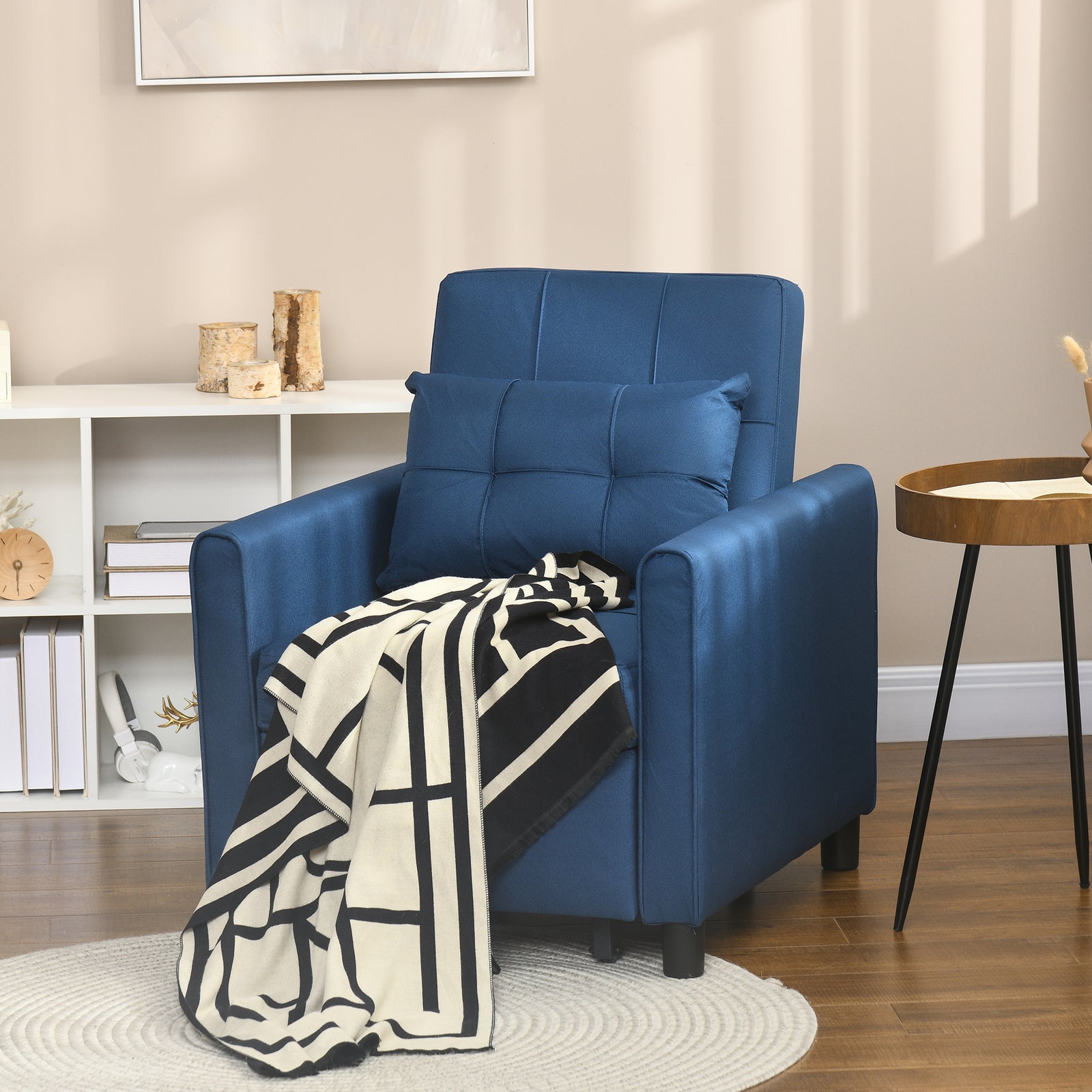 Pull Out Chair Bed Sleeper Chair With Pillow Side Pockets | One Size | Blue