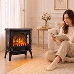 3-sided Glass Electric Fire Fan Heater With Flame Effect | Black