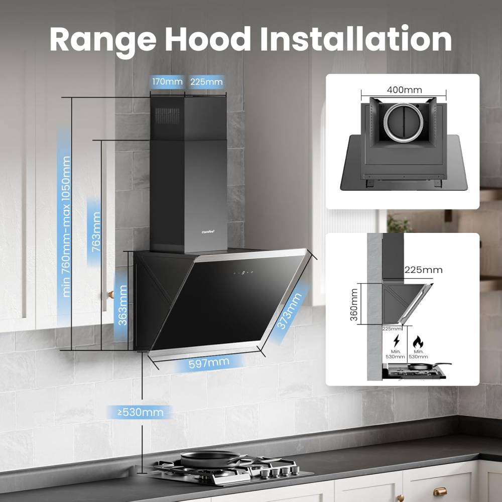60cm Wall Mounted 3-speed Angled Range Hood With Touch Screen Class A++