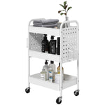 Rolling Utility Cart With 3 Mesh Basket, 2 Boxes, 6 Hooks