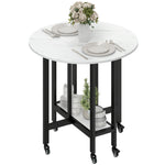 Folding Dining Table, Drop Leaf Table With Open Shelf, White Marble | M | White