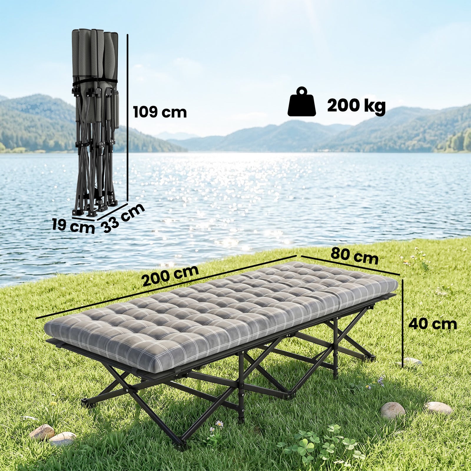 Camping Cot Heavy Duty Folding Bed With Soft Pad | Grey