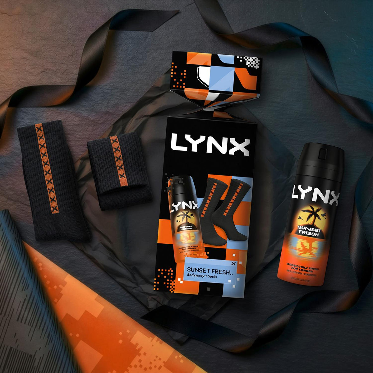 Sunset Fresh Body Spray And Socks Cracker Gift Set For Him, 1pc | Set of 4