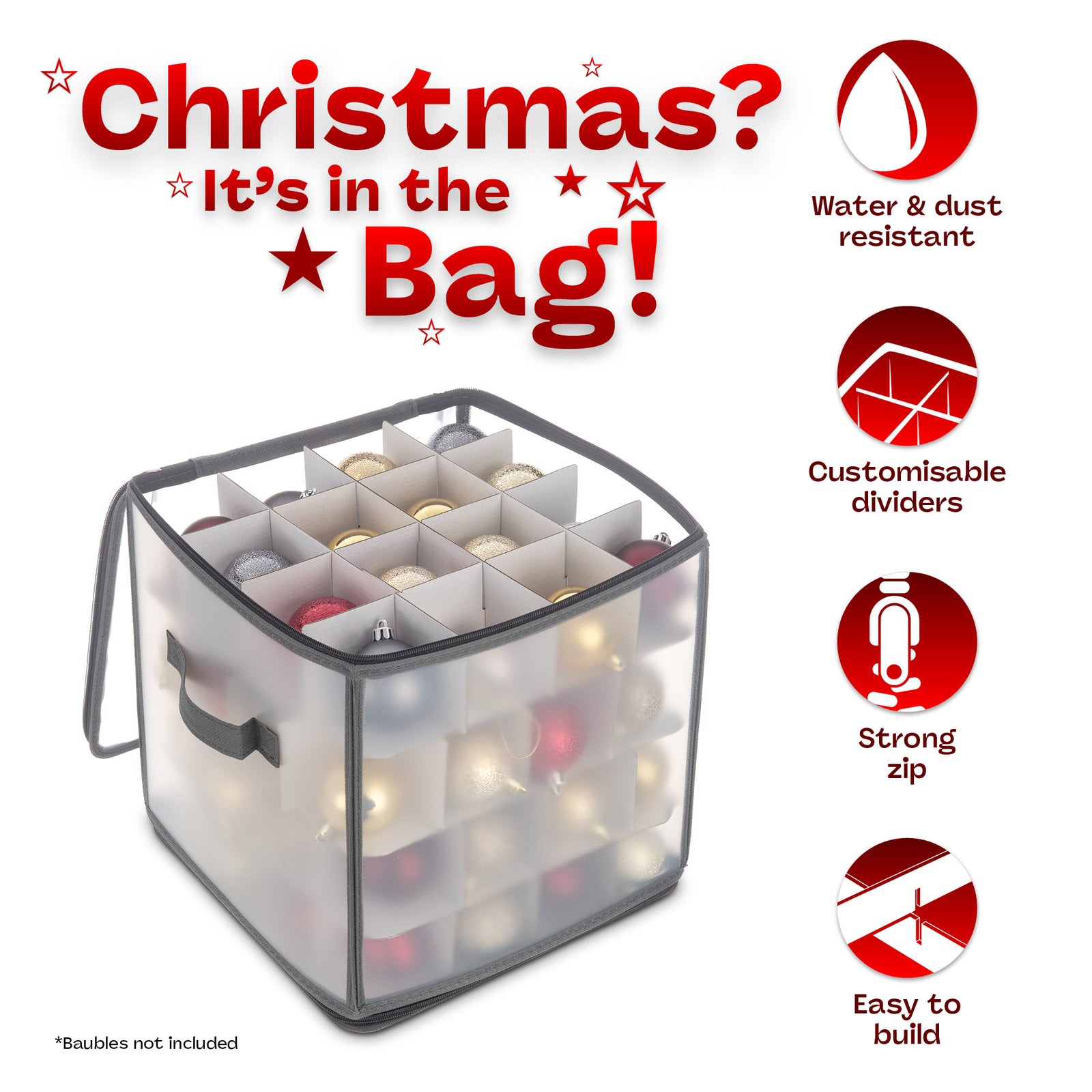 Xmas Decoration Storage Cube With Padded Dividers Grey