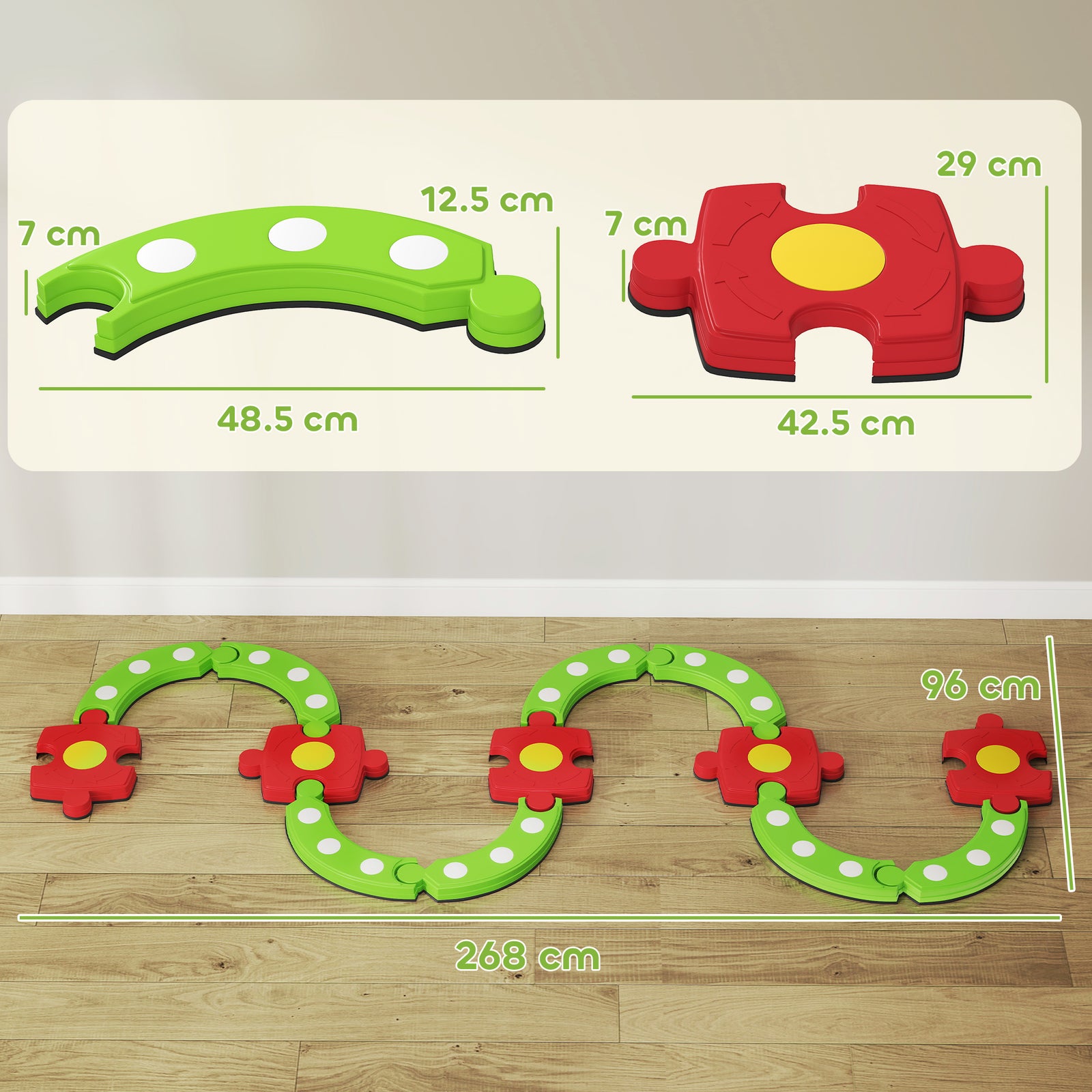 Kids Stepping Stones Balance Beam, Outdoor Indoor Sensory Toy Green
