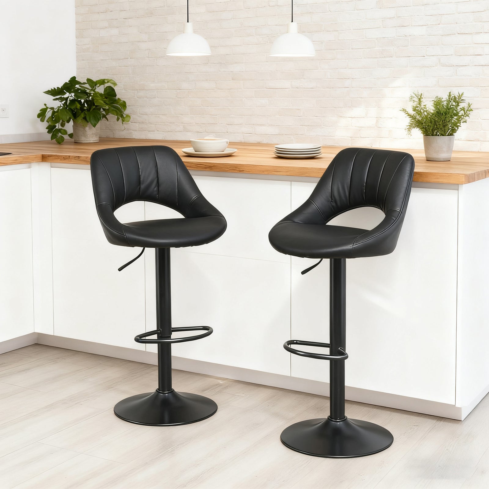 Barstools Set Of 2, Dining Stools With Backrest And Footrest, Black