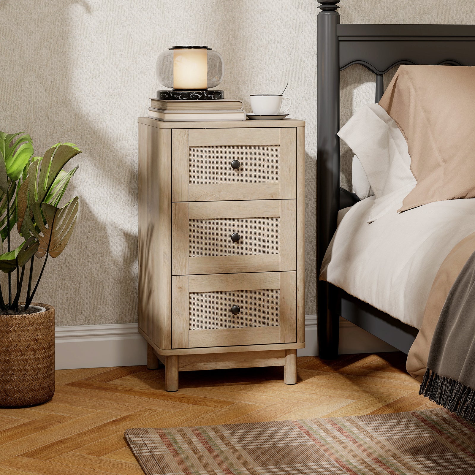 HOMCOM 3 Drawer Chest Of Drawers, Storage Unit For Living Room, Oak