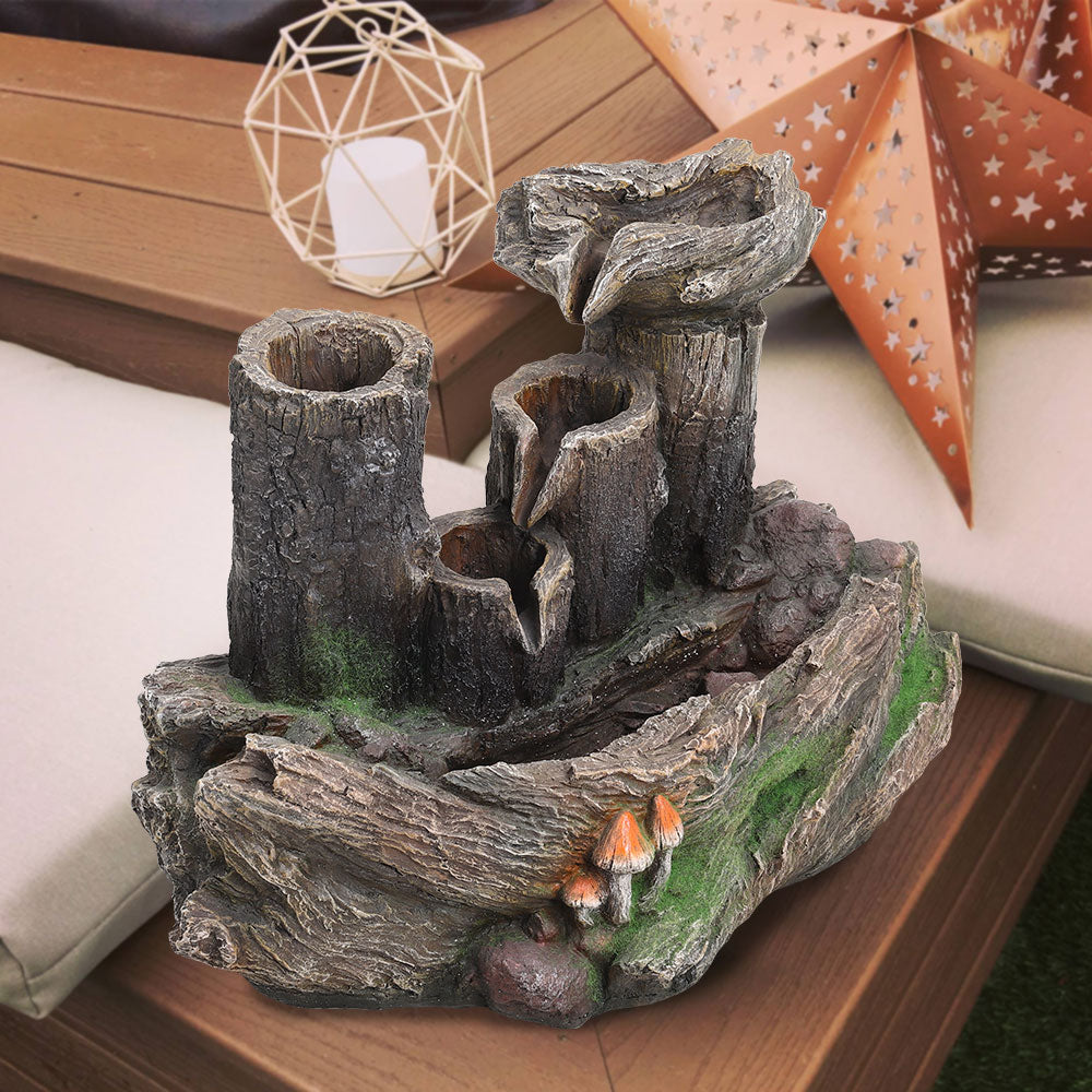 Solar Powered Resin Log Water Fountain