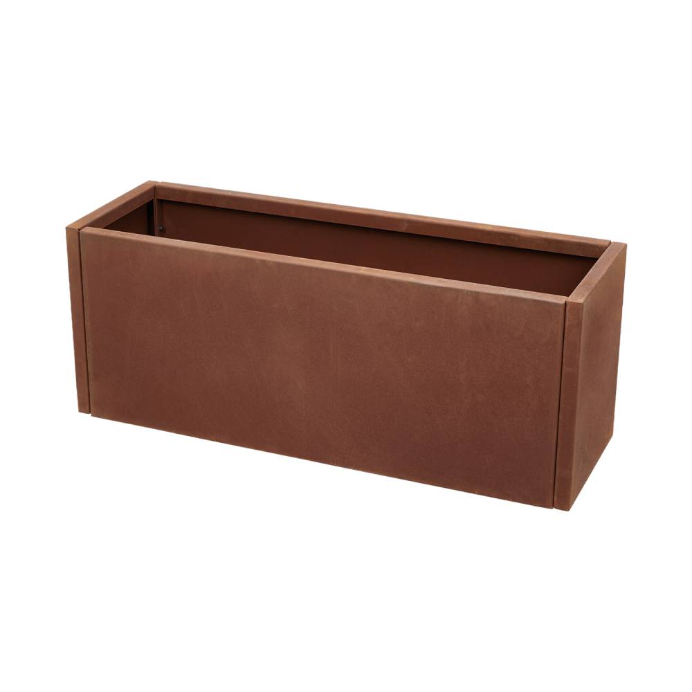 100/120cm W X 30cm D X 40cm H Rust Steel Flowerpot Outdoor Garden Weathering Metal Planter Box, Steel Planter With Drainage Hole | Small