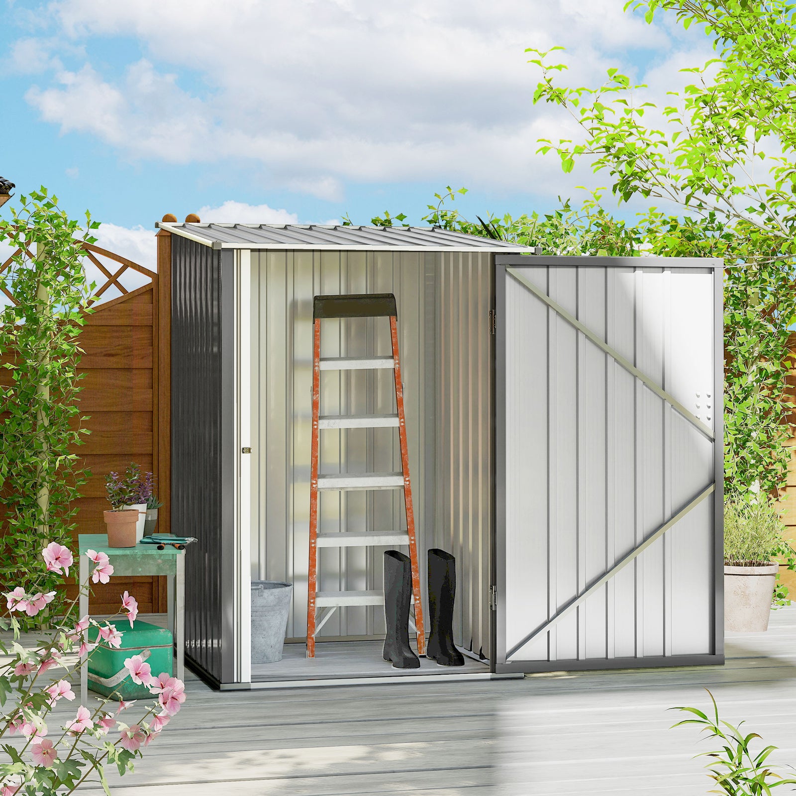 3.3ft X 3.4ft Outdoor Storage Shed Steel Garden Shed | Grey
