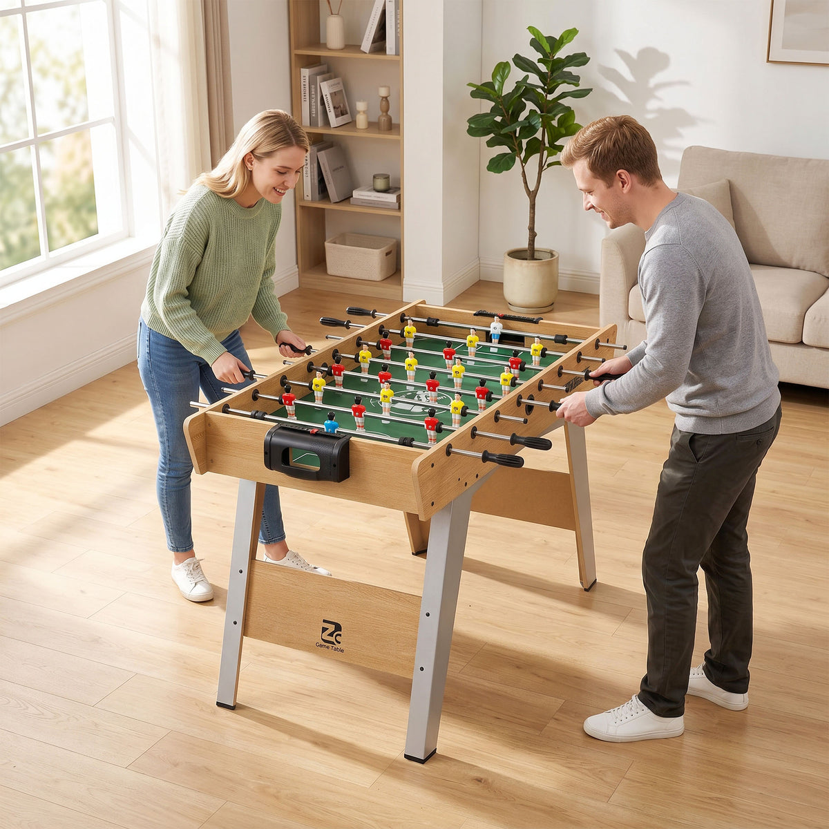 SPORTNOW 4ft Table Football, Foosball Table Game For Adults, Natural Wood