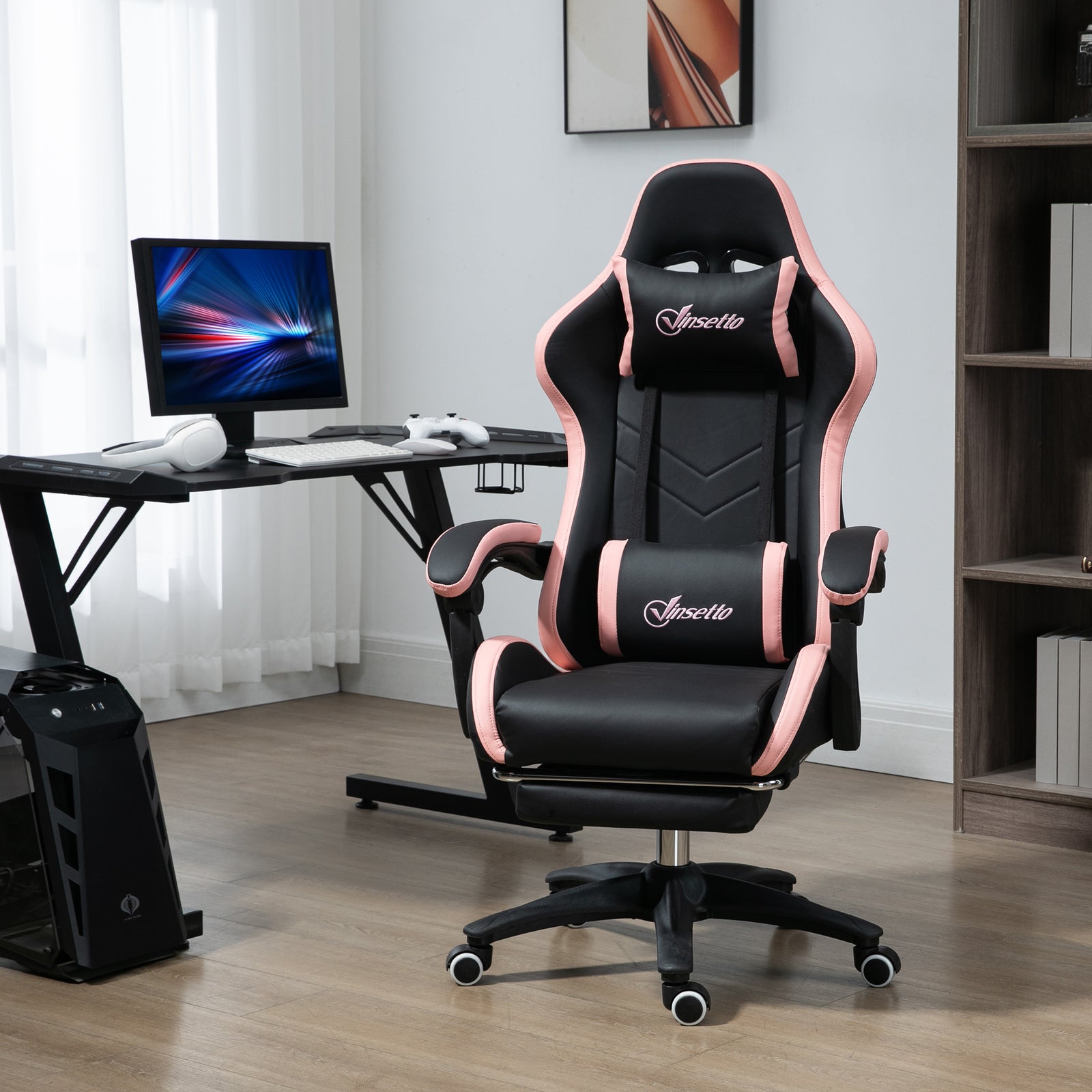 Racing Style Gaming Chair With Reclining Function Footrest, Black