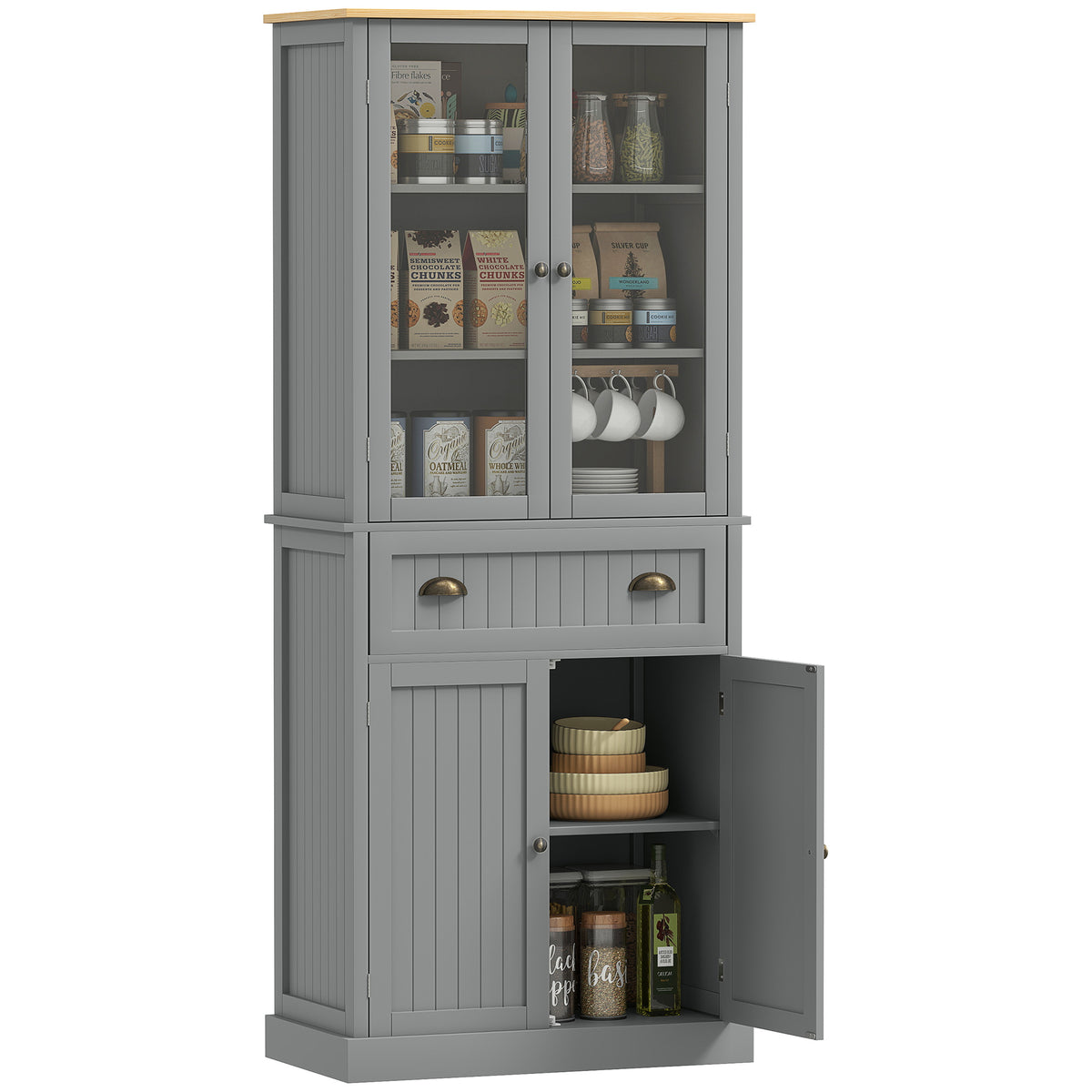 HOMCOM Tall Kitchen Cupboard, 5-tier Storage Cabinet With Adjustable Shelves