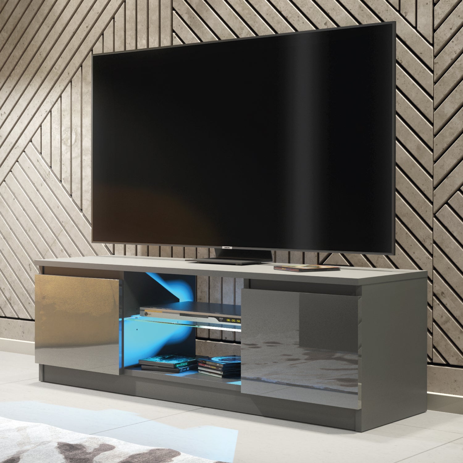 Aura Tv Unit 120cm With Led Lights | Large-Medium | Dark Grey