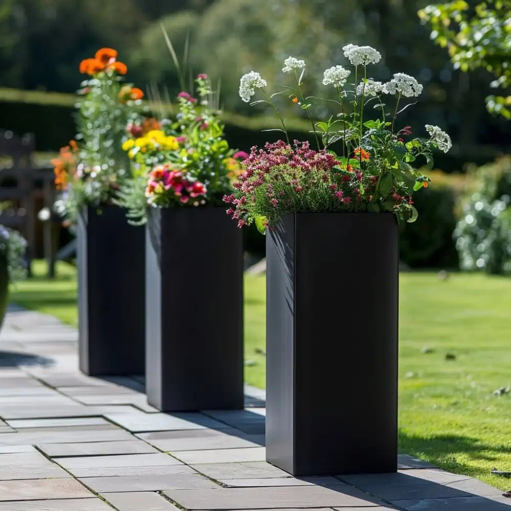 Zinc Galvanised Tall Square Planter | 32cm x 32cm x 75cm | Matte Black