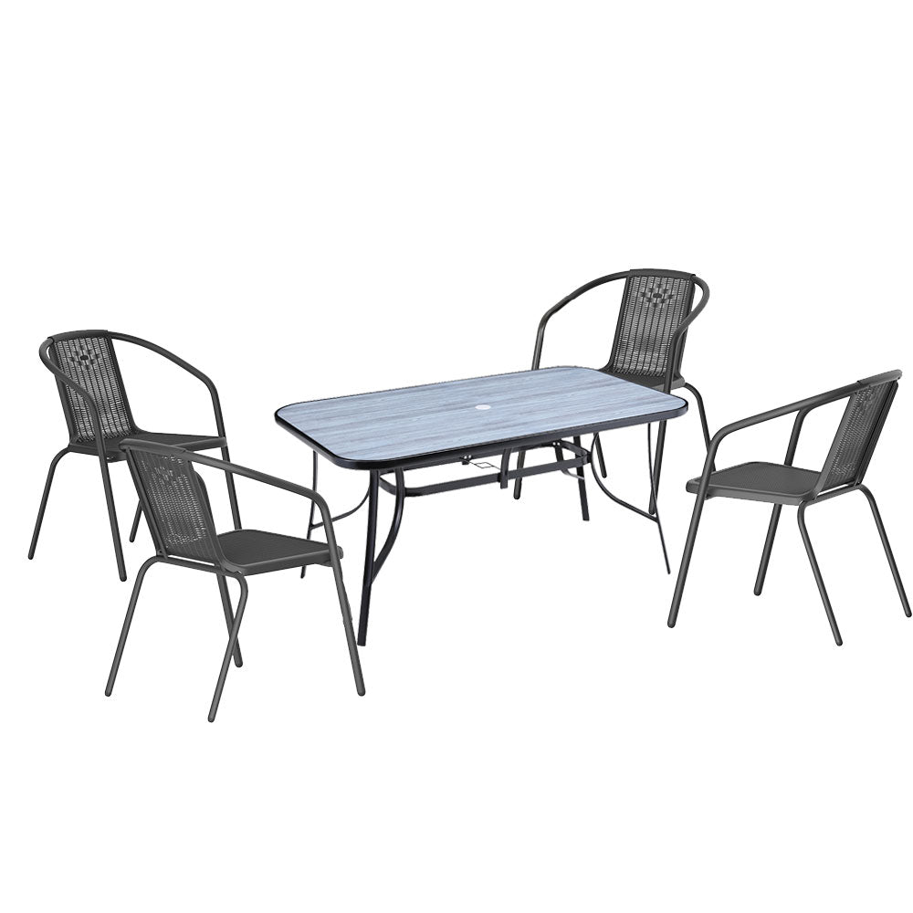 5 Pcs Garden Dining Set Coffee Table With Rattan Chairs