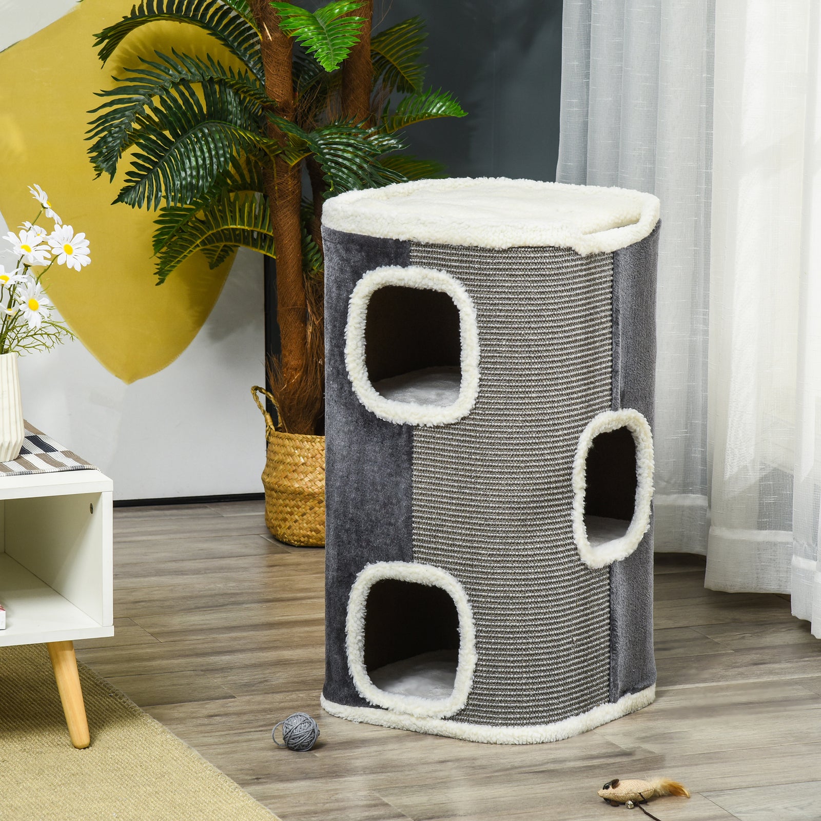Cat Barrel Kitten Tree Tower Sisal Scratching Furniture Climbing Frame