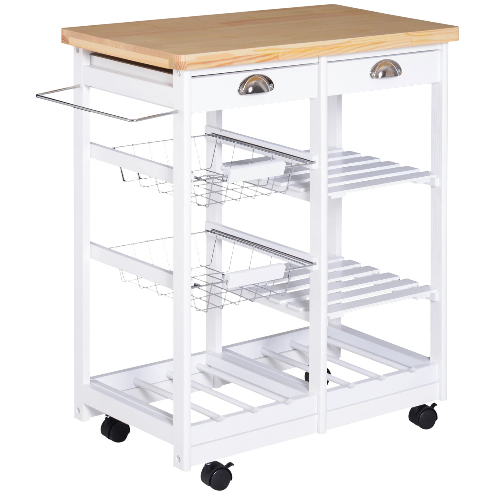Serving Trolley With Drawer, Shelves, Basket