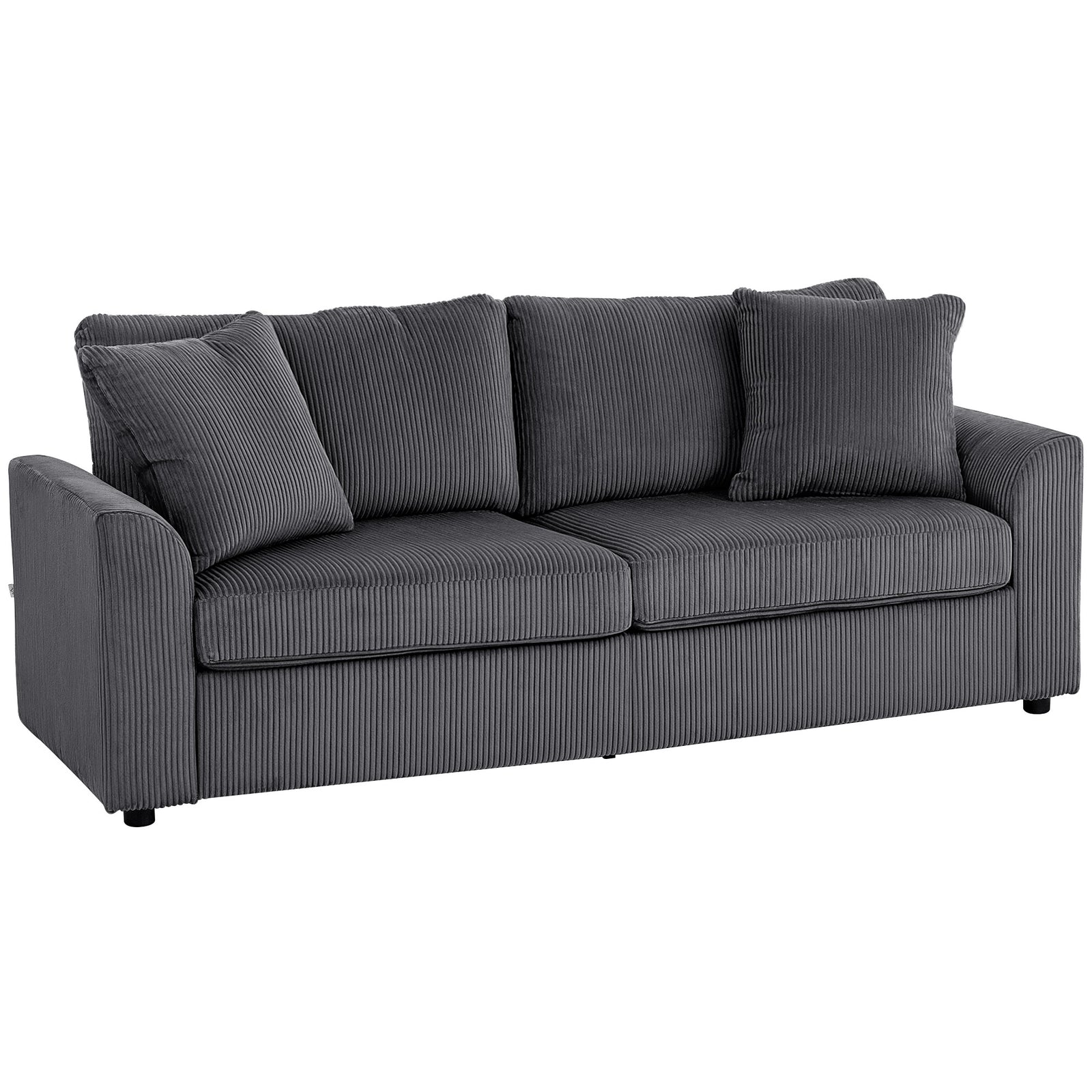 212 Cm Upholstered Jumbo Cord Sofa Couch With Spring Cushion | Grey