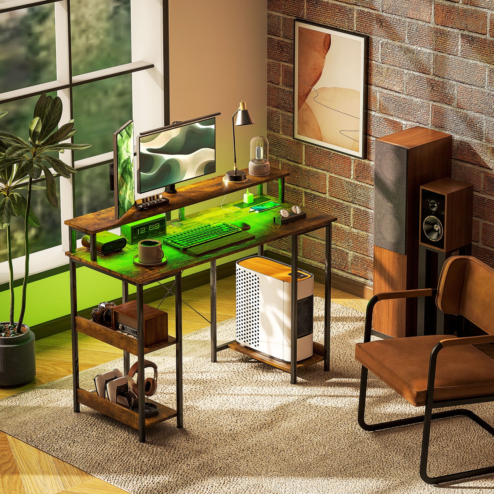 Computer Desk Reversible Home Office Desk With Storage | Brown