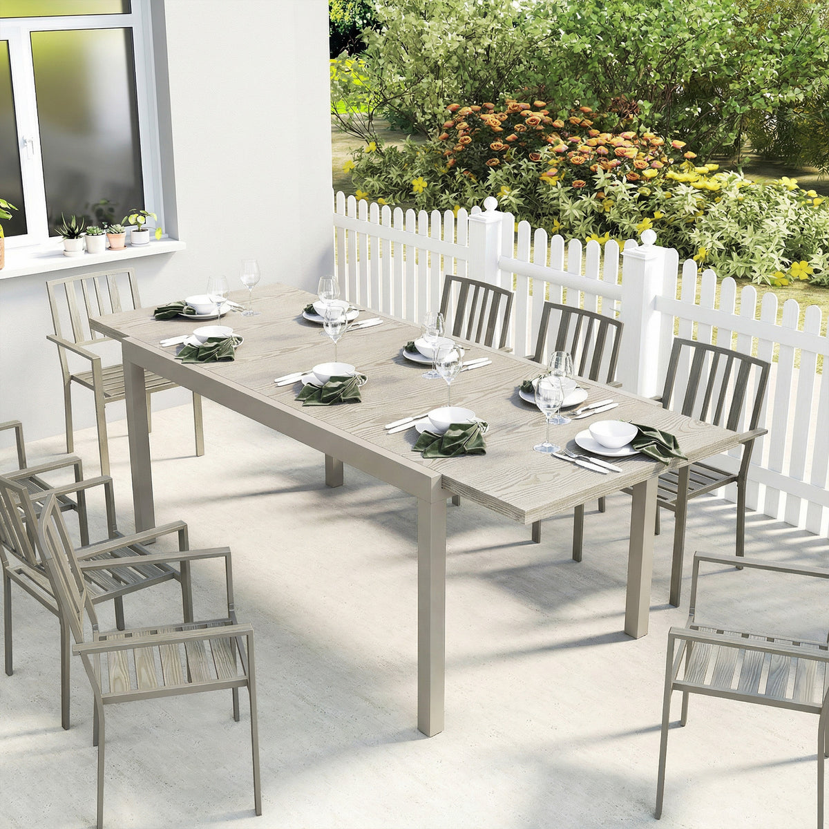 Outsunny Extending Garden Table, Aluminium Outdoor Dining Table For 8-10