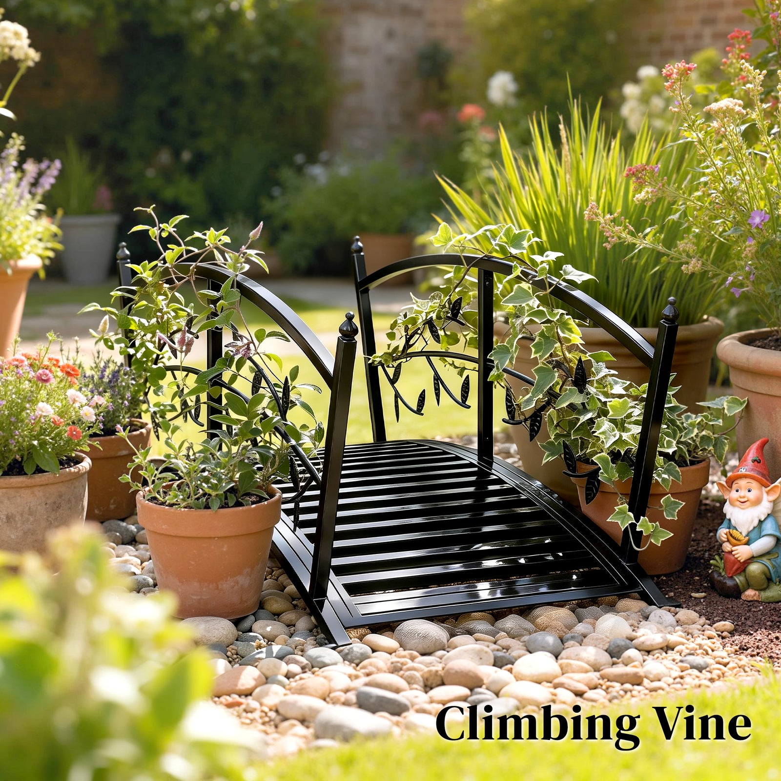 Outsunny 1.2m Metal Garden Bridge With Safety Railings, Outdoor Pond Bridge