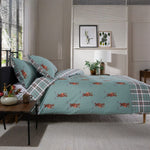 Highland Fell 100% Cotton Duvet Cover Set – Stag Printed Bedding With Piped Edging | King | Green