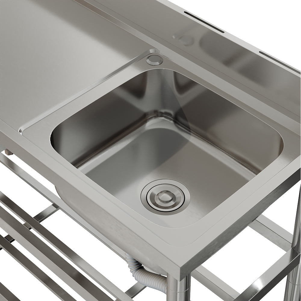 100cm/120cm W X 50cm D X 89.5cm H Bathroomdeco Stainless Steel One Compartment Sink With Shelves | Large