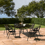 7 Pieces  Garden Dining Set Outdoor Tempered Glass Garden Table With Six Rattan Chairs | Large | Black