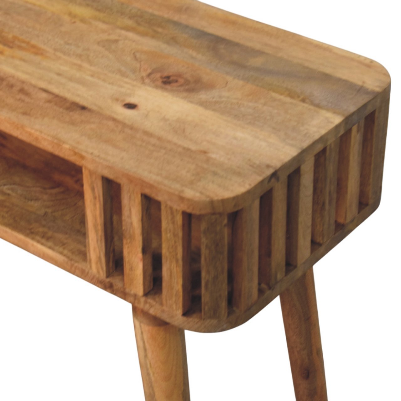 Slatted Oak-ish Console,1 Open Slot, Beige