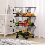 3/4/5 Tier Stackable Rolling Metal Wire Basket Trolley Rack Fruit Vegetable Storage Holder For Kitchen | Small | Black