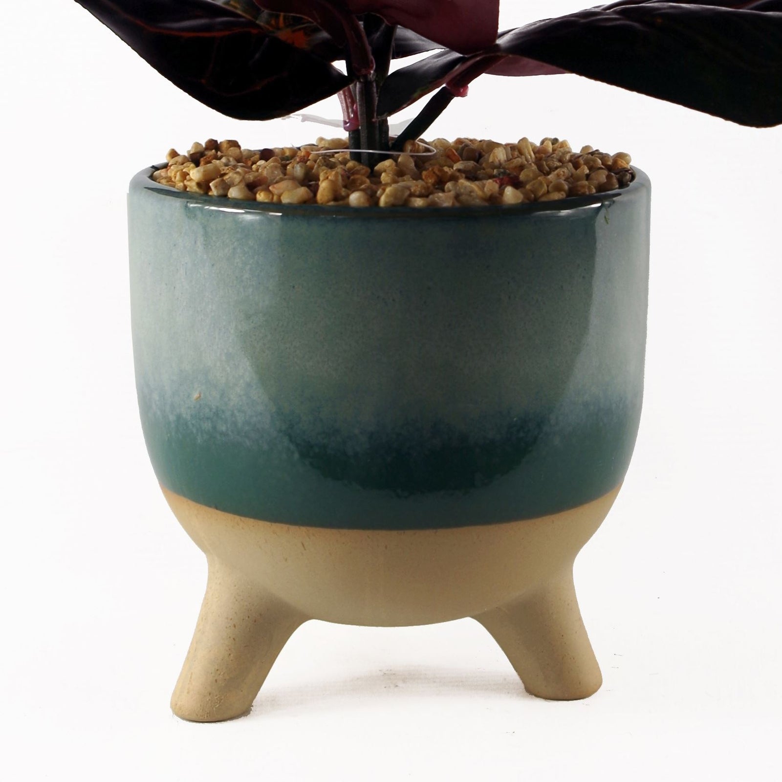 35cm Artificial Ficus Plant With Teal Blue Green Ceramic Planter