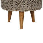 Solid Mango Wood Crotchet Grey Footstool