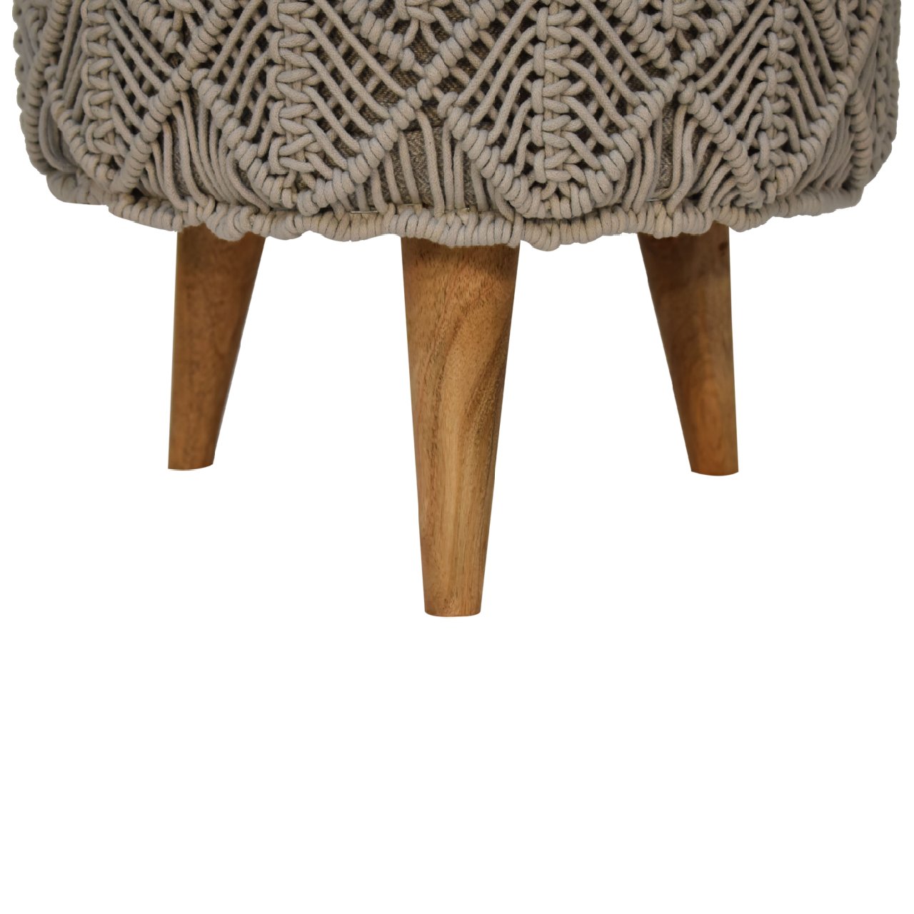 Solid Mango Wood Crotchet Grey Footstool