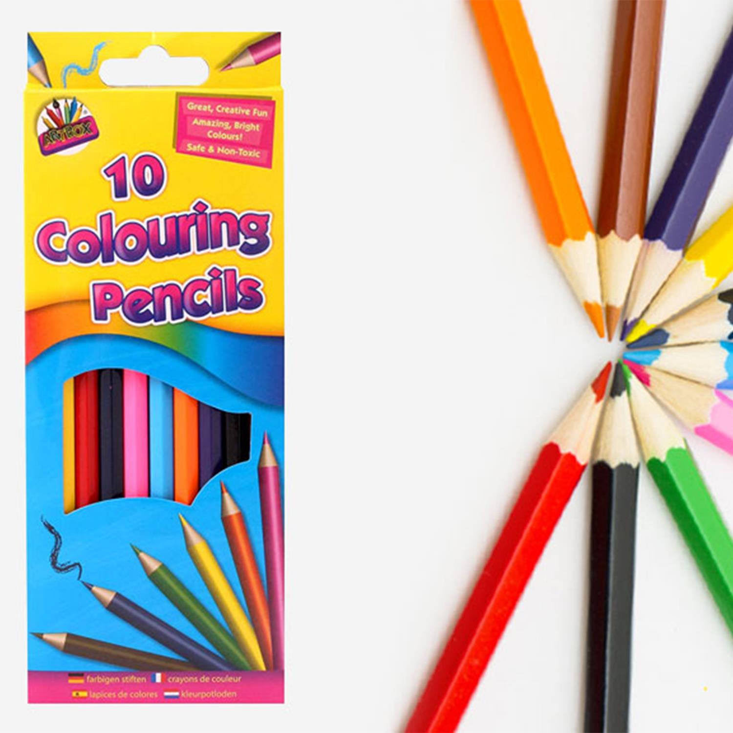Bright Colour, Safe & Non-toxic Full Size 10 Colouring Pencils