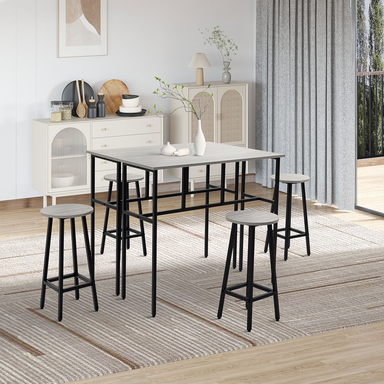 6 Piece Industrial Bar Table Set 2 Breakfast Tables