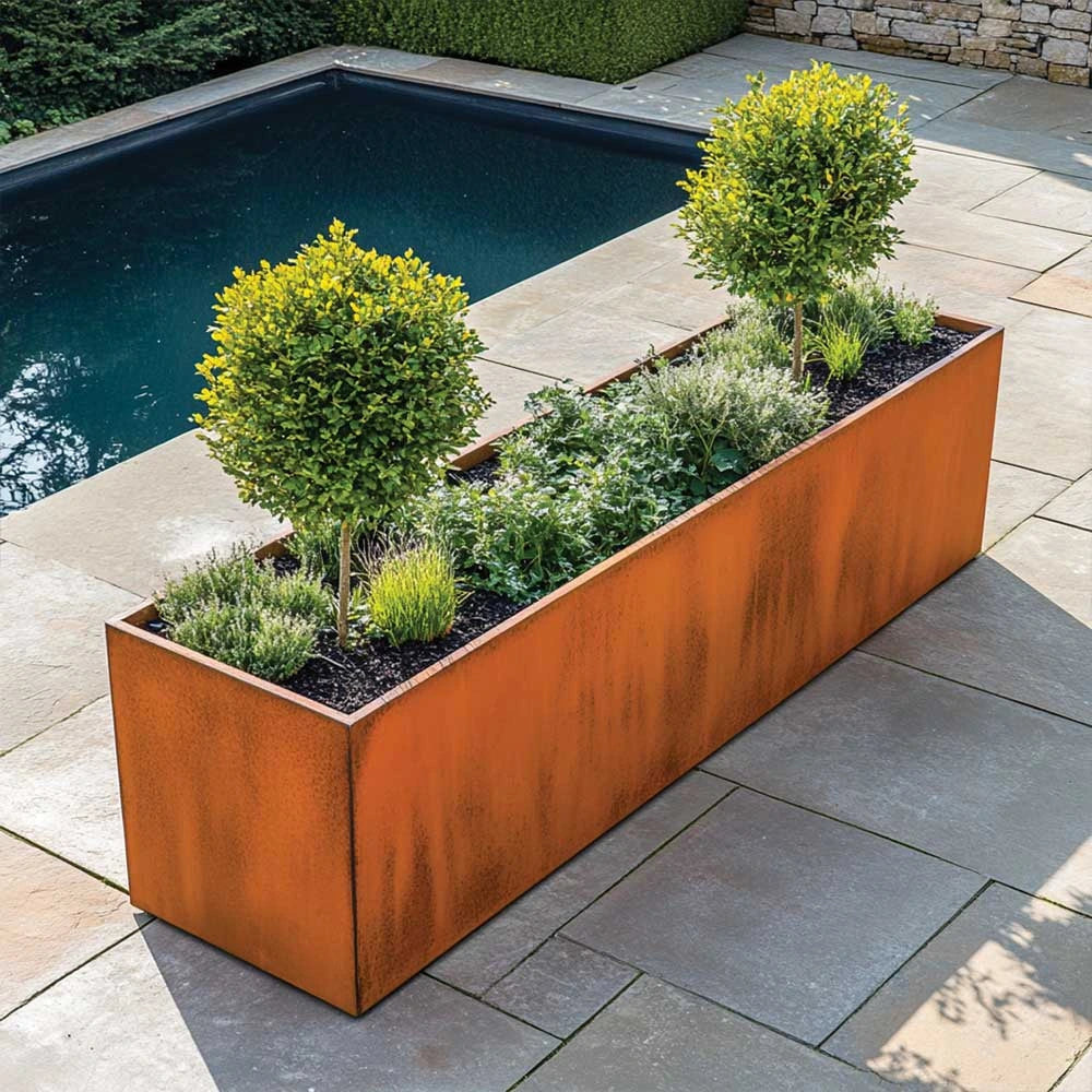 Corten Steel Trough Planter - Pre-rusted | 200cm x 50cm x 50cm | Brown