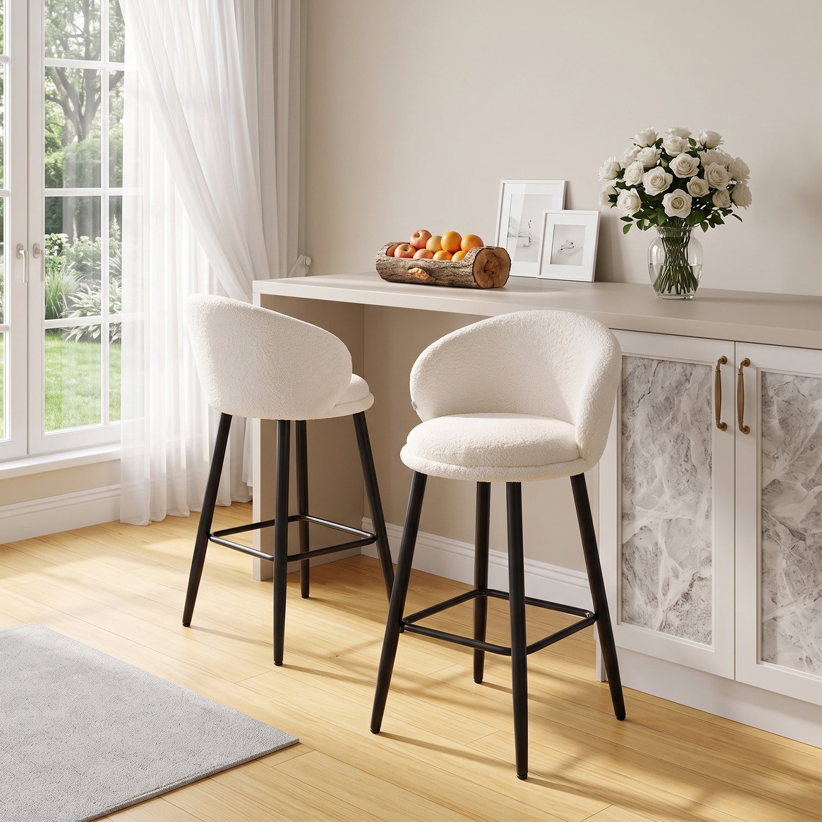 Breeins Set Of 2 Sherpa Fleece Upholstered Bar Stools