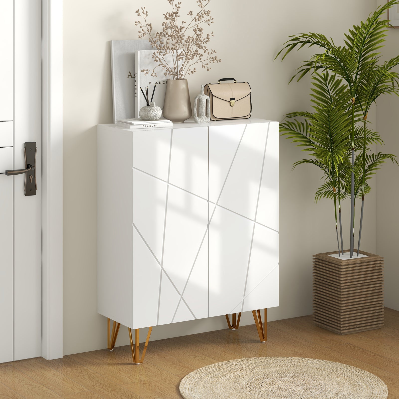 Shoe Storage Cabinet Soft-close Hinges And Adjust Shelves | One Size | White