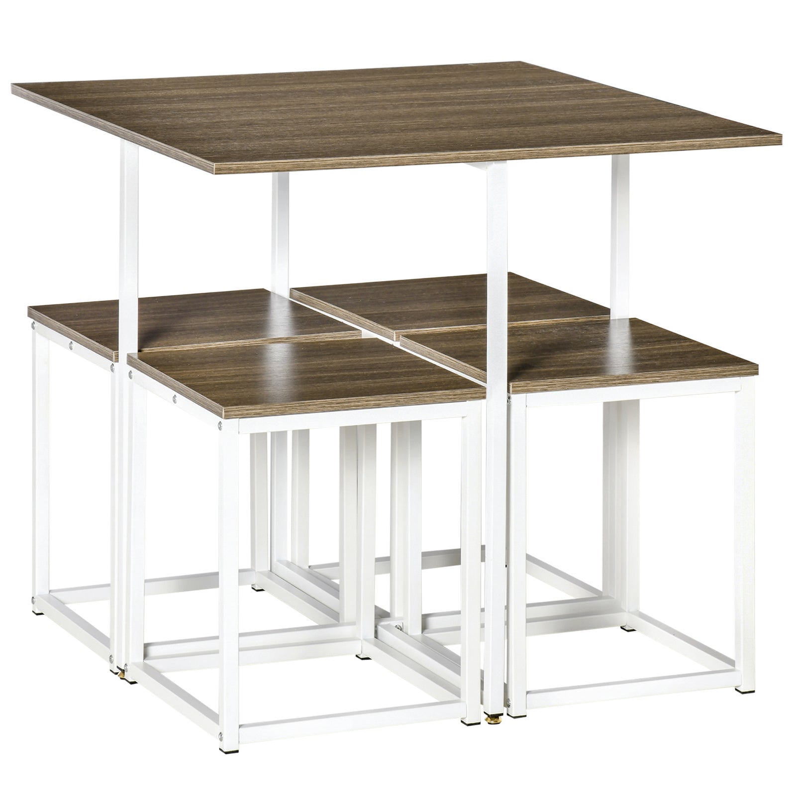 5pc Dining Table Set, Metal Frame, Square Table