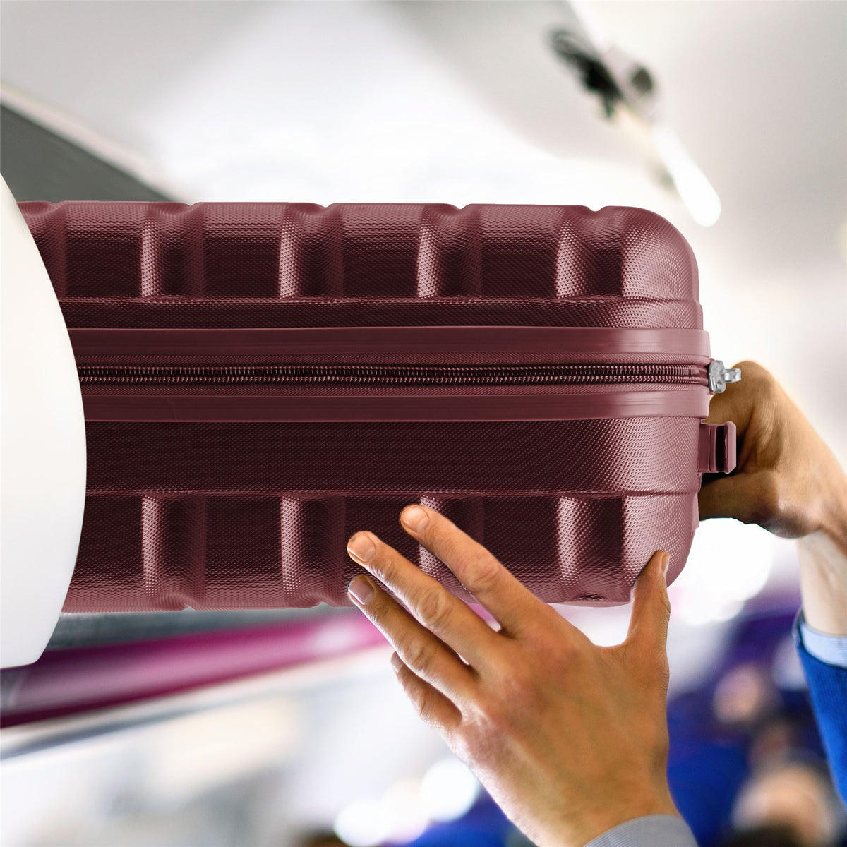 Set Of 3 Hard Shell Suitcase Cabin & Check In Cases With Tsa Lock - Overhead Cabin With Medium & Large Check-in Bag | Set of 3 | Burgundy