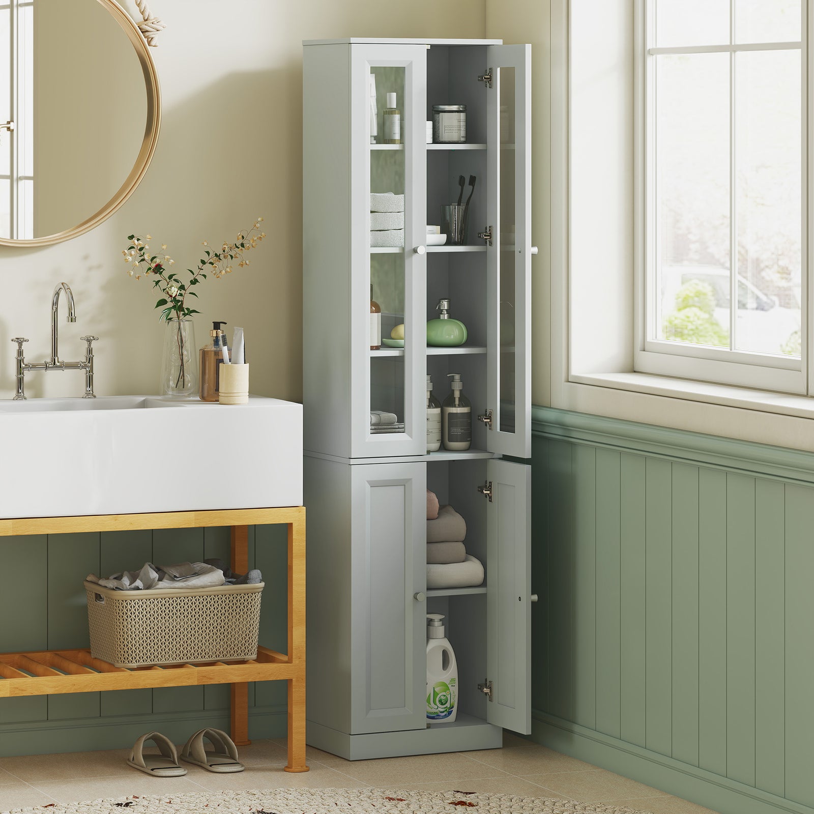 Tall Bathroom Storage Cabinet, 6-tier Bathroom Cabinet | Blue