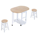 3pc Wooden Kitchen Cart, Folding Stools