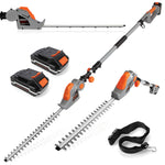 20v Cordless Hedge Trimmer Long Reach Telescopic Garden Hedge Cutter, 1 Hr Fast Charge Battery & Charger Included | 2 Batteries + 1 Charger | Grey