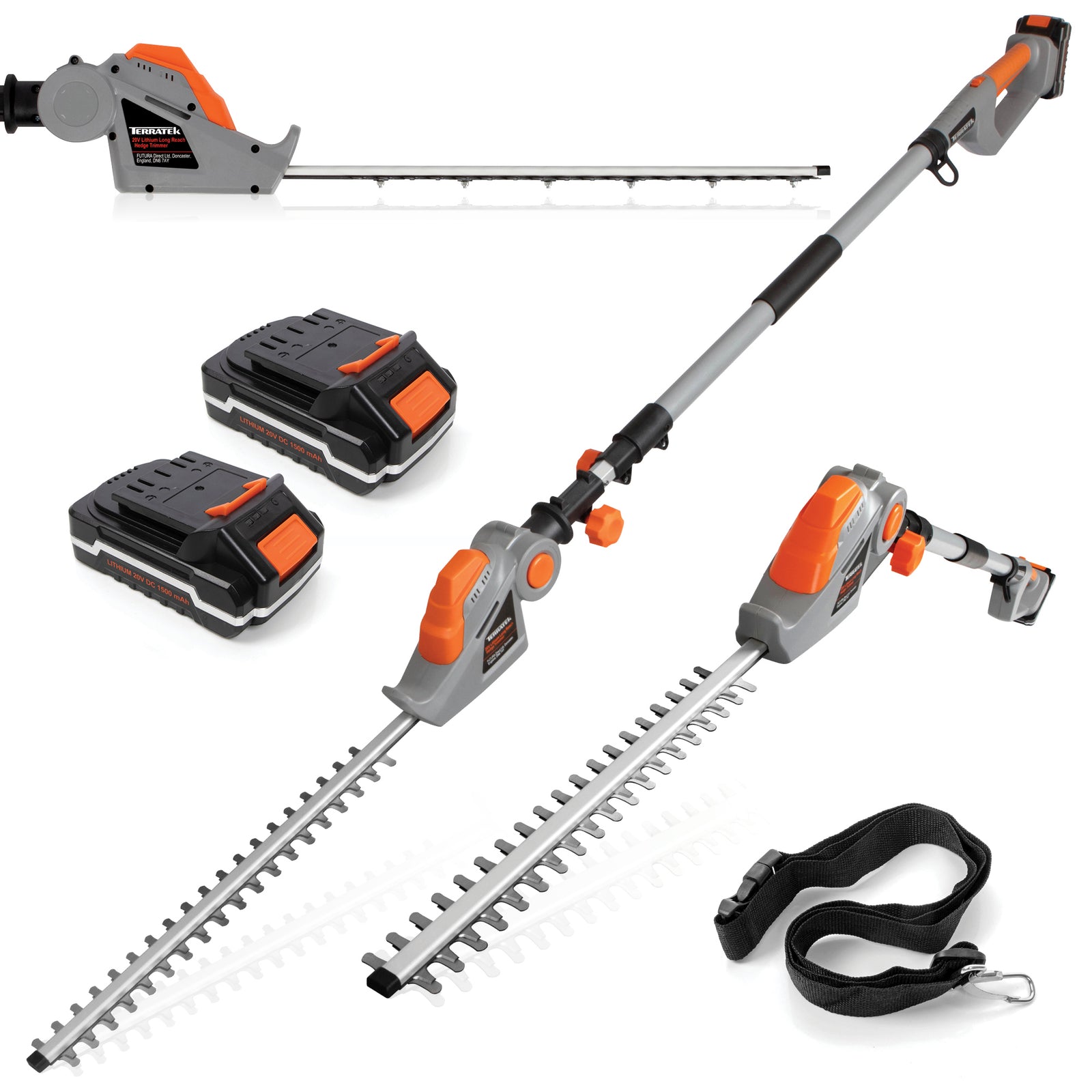 20v Cordless Hedge Trimmer Long Reach Telescopic Garden Hedge Cutter, 1 Hr Fast Charge Battery & Charger Included | 2 Batteries + 1 Charger | Grey